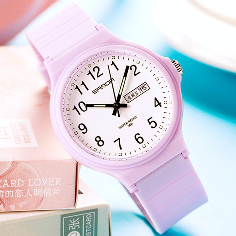 克洛奈CLNAI品牌手表超薄双日历夜光防水简约12数字学生考试腕表儿童男表女表多功能日期星期中性手表 黑带白面