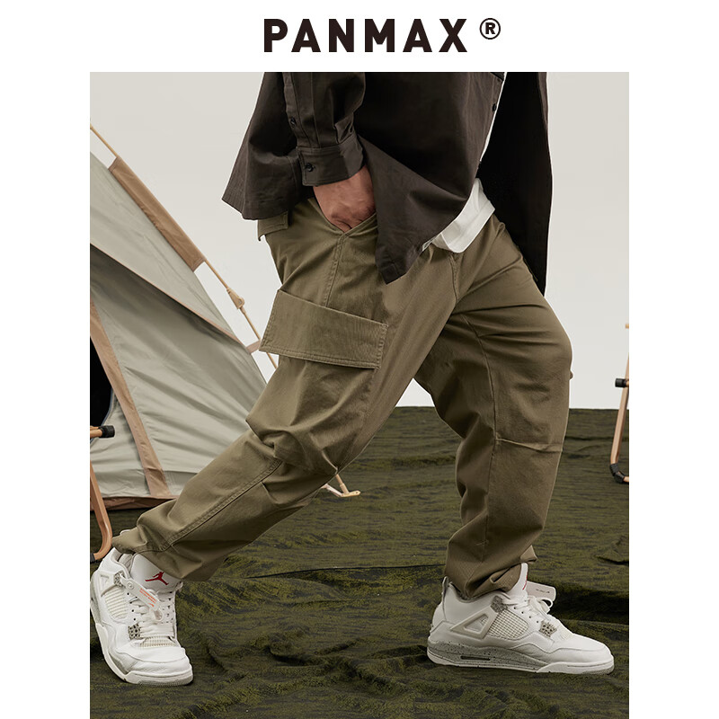 潘·麦克斯（PANMAX）【无货】大码男装户外休闲多口袋工装休闲长裤子男生男士宽松加肥 灰绿 2XL