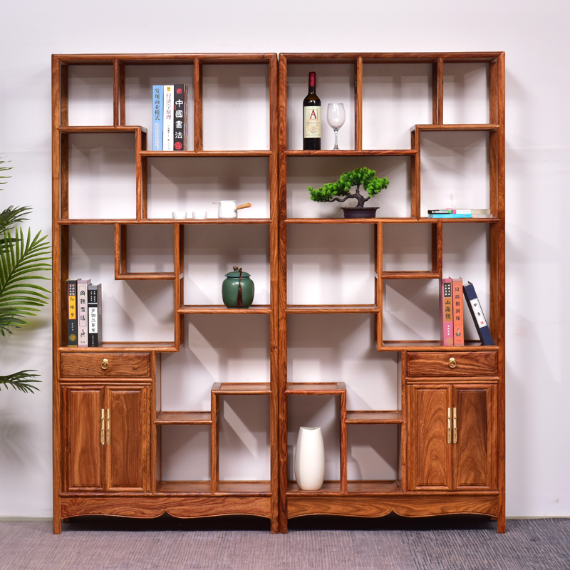 古尚古红木家具非洲花梨（学名：刺猬紫檀）博古架中式实木展示多宝阁茶叶架置物架隔断 明式博古架(一对) 0.9-2米高性价比高么？