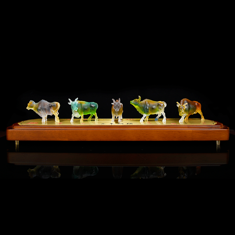 北铸古法琉璃五牛摆件办公室桌面装饰摆设生肖贺岁 五牛纳福