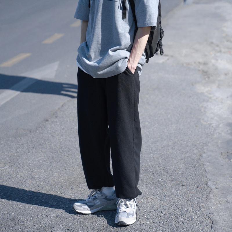 男e夏季男凉爽轻薄百搭潮牌华夫格bf风学生帅气裤子男缩腿休息悠闲裤