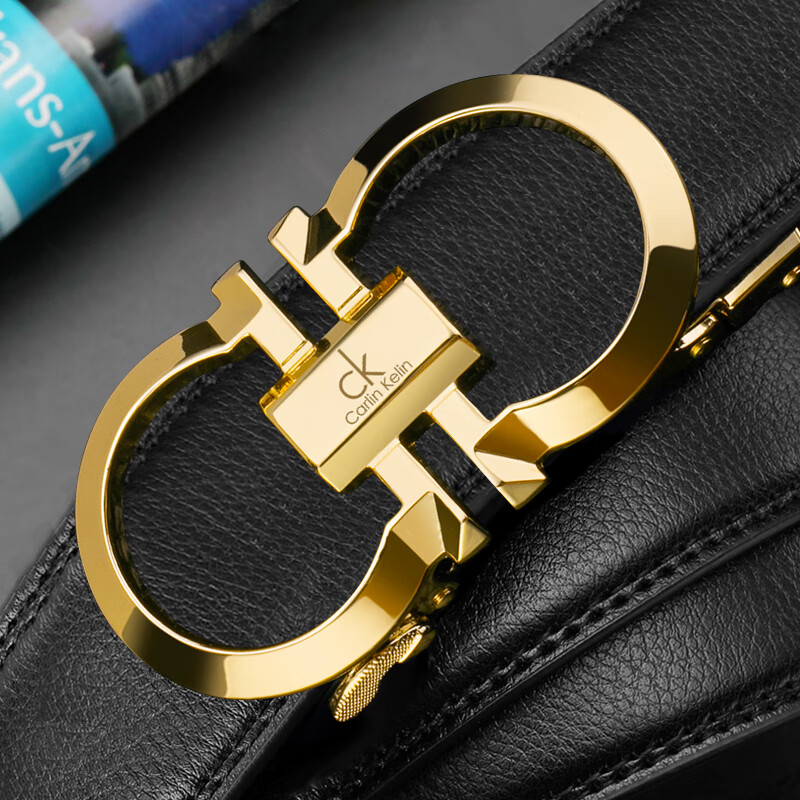 POACY男士皮带真牛皮 商务腰带男时尚裤带男款字母简约 礼物 大C02金色 115cm 【裤码35-37】