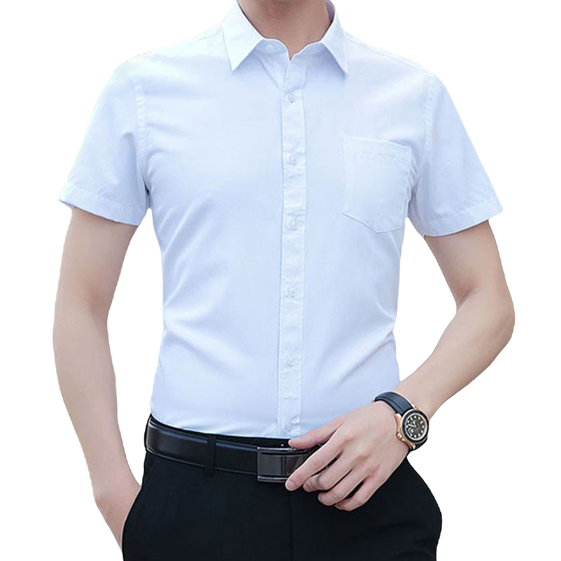 don)衬衫男经典棉质纯色短袖衬衫男修身正装商务职业休闲白衬衣 白色