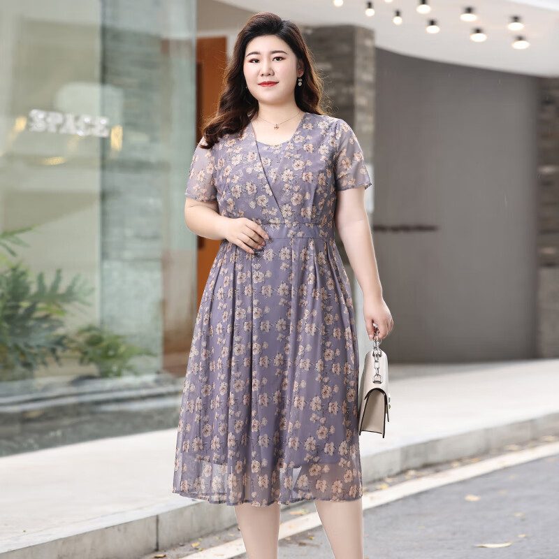 杨天真大码女装特加肥加大遮肚连衣裙妈妈大 灰蓝色 4xl 建议165180斤