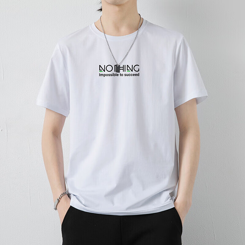 以纯新款冰瓷棉短袖t恤大码男士夏季宽松百搭时尚简约百搭 白色 m