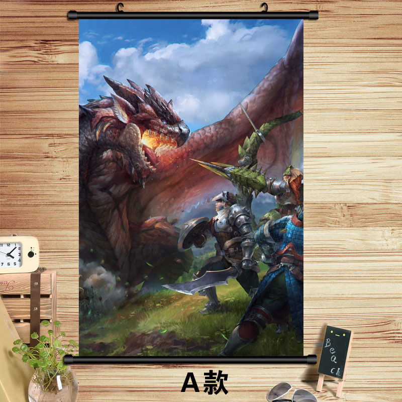 狼天影怪物猎人世界游戏挂画怪物猎人周边猛汉游戏海报卷轴壁画装饰画