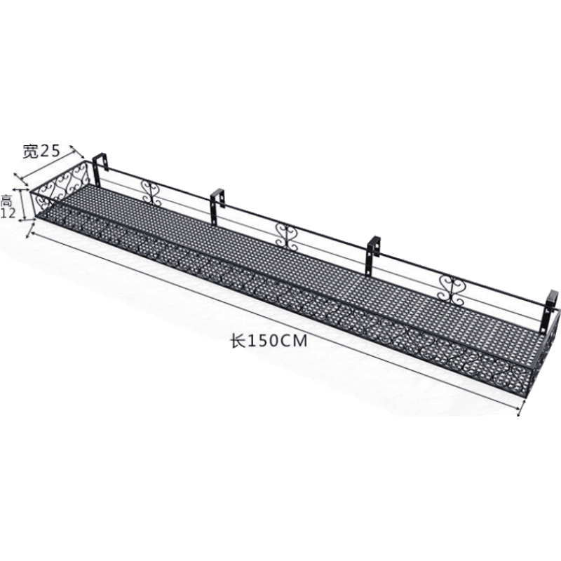挂篮架花篮阳台花架铁艺悬挂式花盆铁艺阳台花架悬挂栏杆窗台挂架护栏挂式花盆架子户外多肉绿萝花篮 升级加固款150*25*12CM【默认6CM挂钩】