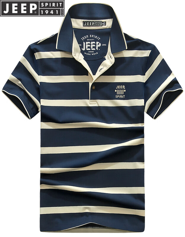 吉普jeep短袖t恤男2020夏季商务休闲男装t恤男士条纹翻领体恤polo衫