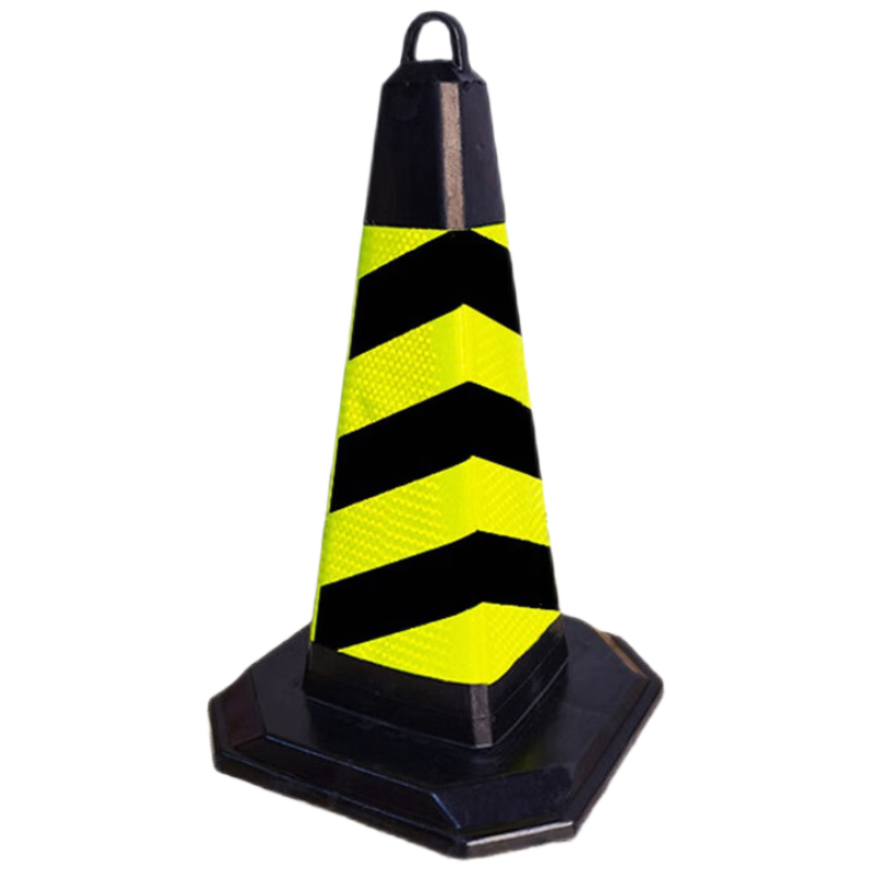 鳴固 反光路錐 橡膠方錐雪糕筒停車樁交通路障停車柱警示柱隔離墩 4斤黃黑（斜紋無字）