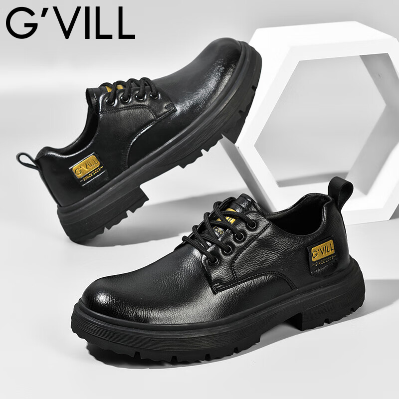 贵之步G'VILL皮鞋男士春秋季新款英伦商务休闲男鞋西装正装鞋百搭鞋子男 黑色 42