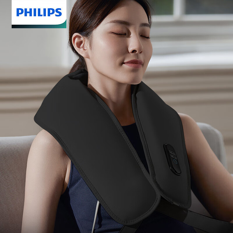 飞利浦(PHILIPS) 按摩披肩部颈部背部颈椎脖子恒温热敷全身按摩器送老人敲捶打PPM-3201N 黑色