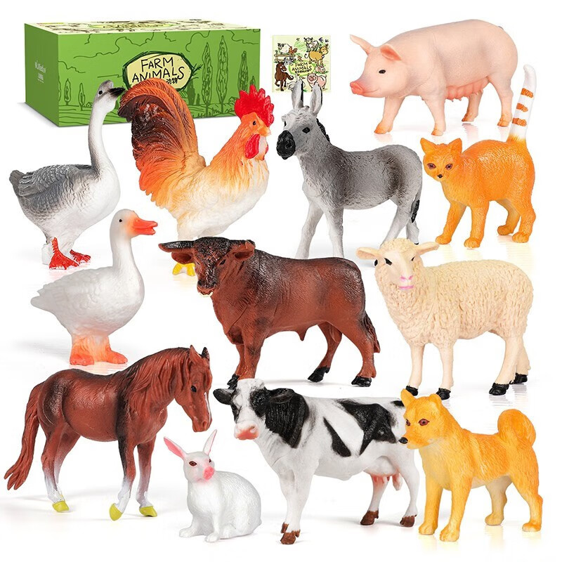 纽奇（Nukied）儿童动物玩具农场仿真软胶模型六一儿童礼物动物园女童男童玩具 【礼盒】农场动物12件+图册*1