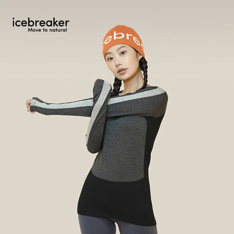 icebreaker美利奴羊毛女260 ZoneKnit户外跑步滑雪运动保暖贴身层功能内衣 花灰色 M