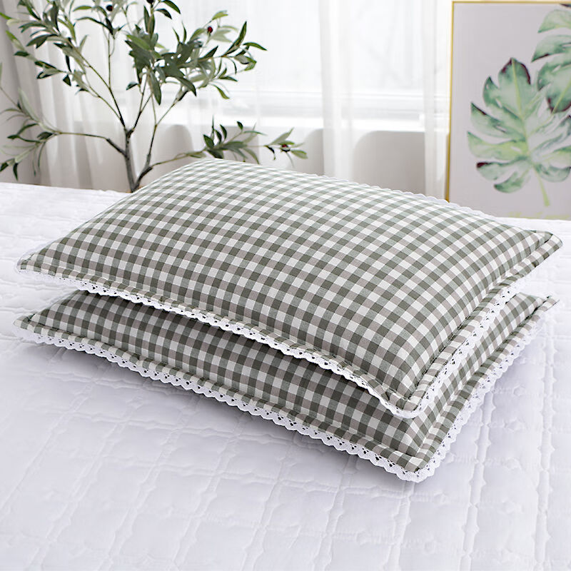 嘉枝鹿纯棉枕套简约格子水洗棉枕套一对成人情侣儿童单人宿舍韩版枕头