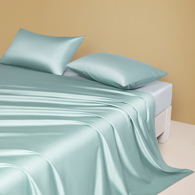 富安娜出品馨而乐全棉床单单件60支长绒棉贡缎100纯棉纯色床垫罩家用 【60s贡缎长绒棉】雾海蓝 1.8米床适用-260*240cm