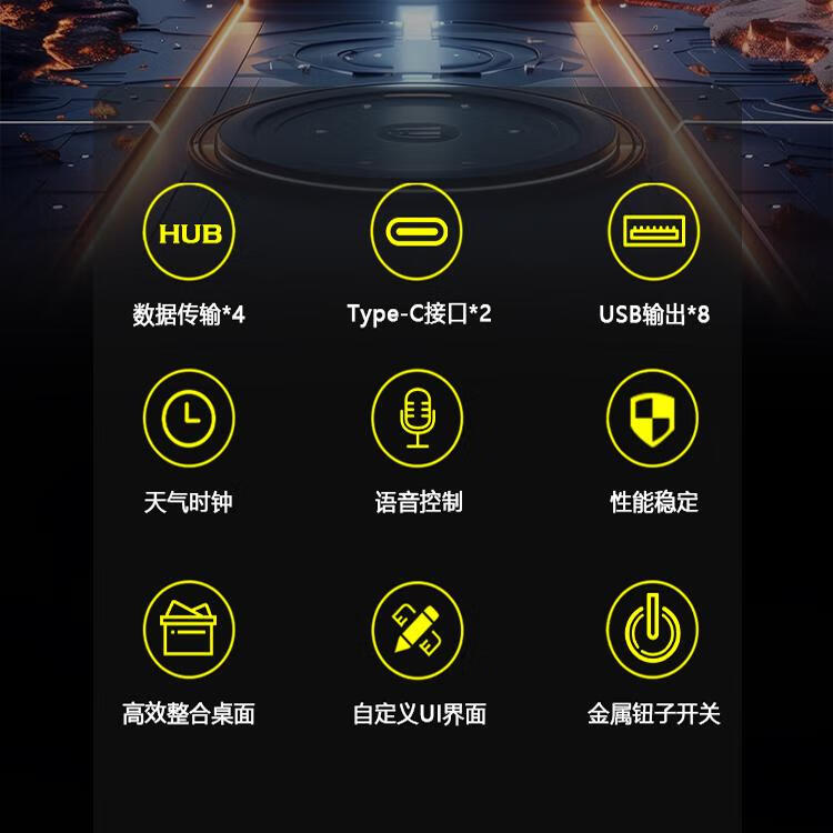 PCDock电脑区块化USB接口多功能桌面多接口扩展坞排插独立开关带供电桌搭贾维斯语音控制器送男朋友礼物 GP2 Max|开光+USB拓展+屏幕+语音