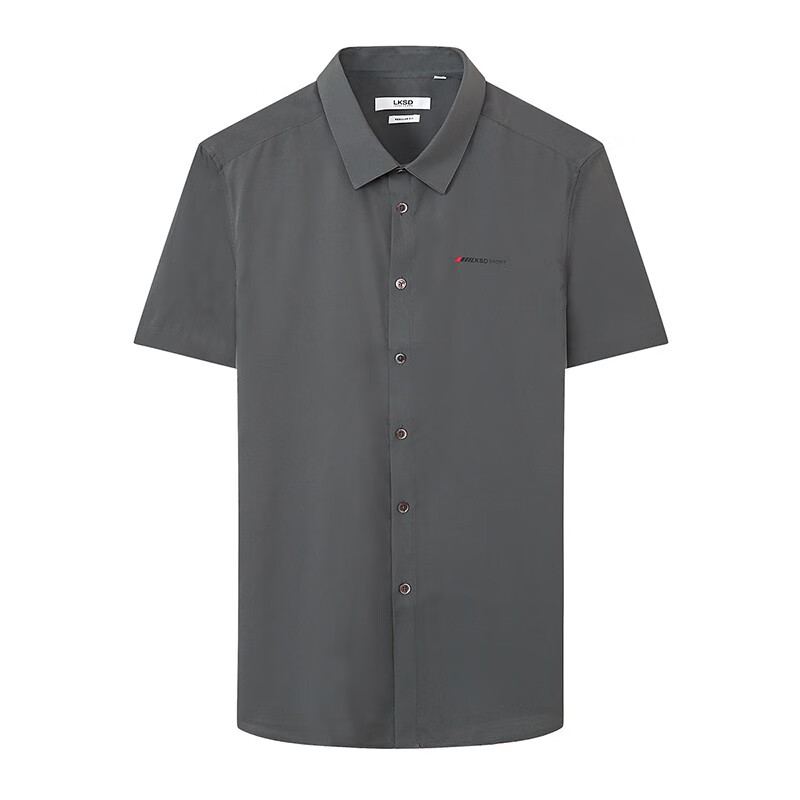 LAXDN莱克斯顿 衬衫男尖领短袖纯色黑色衬衣2020春季新款潮流休闲衬衫 灰色201 40/M(170/88A)