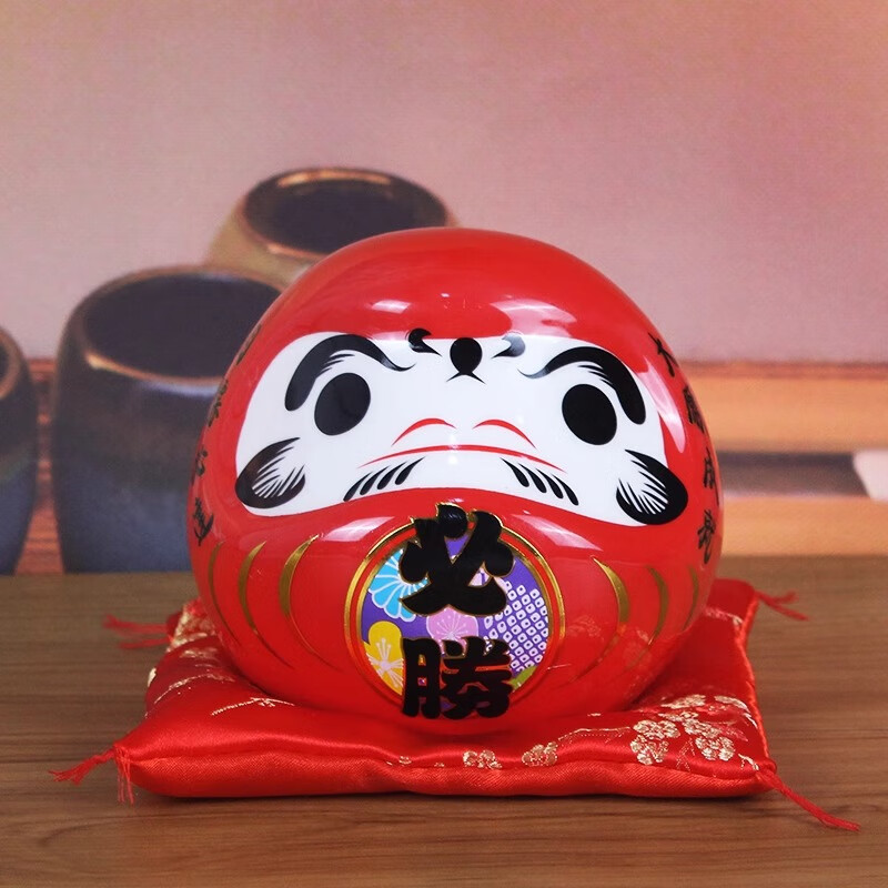 招财日料店铺开业阴阳师办公桌家居客厅创意陶瓷摆件 红色必胜达摩