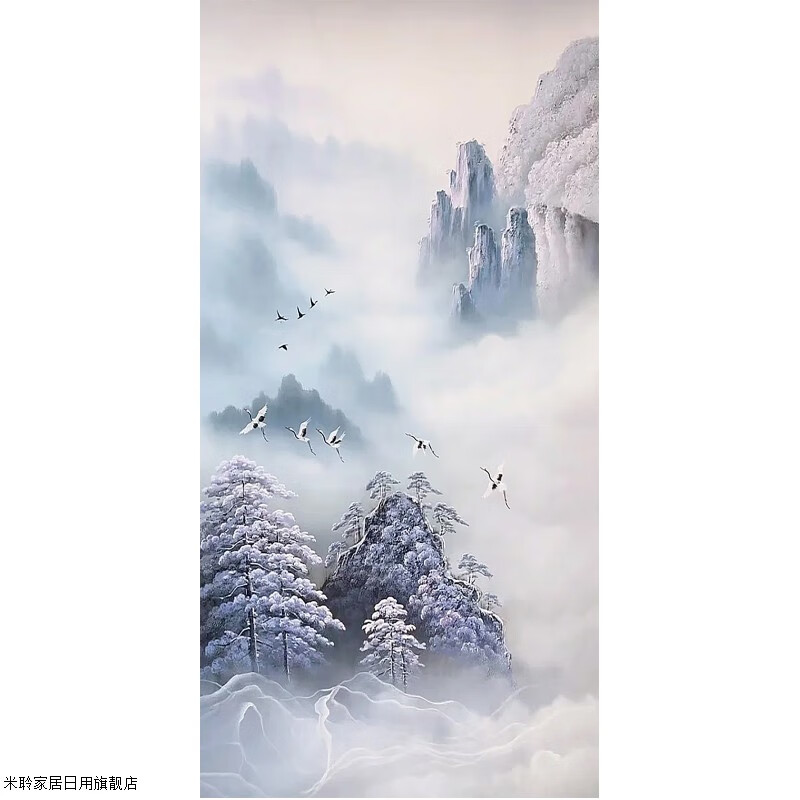 云鹤延年手绘油画飞鸟仙鹤装饰壁画客厅松树山水风景挂画 松鹤延年