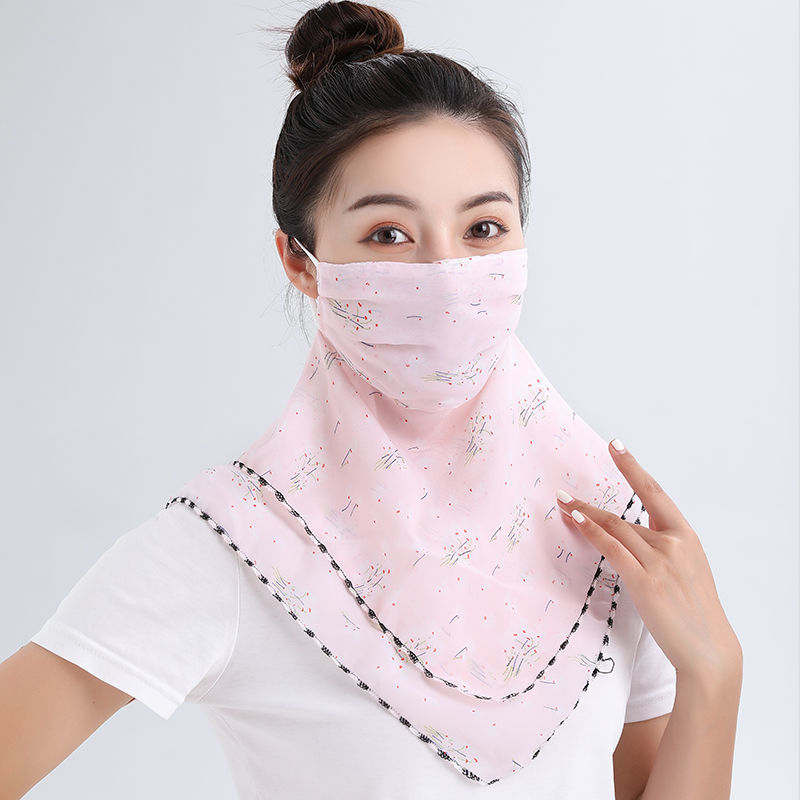 【精选直发】夏季防晒三角巾丝巾面纱护颈女挂耳薄款遮阳户外面罩卡尼