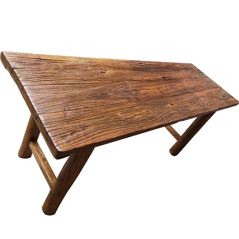 小满熊实木茶几桌纯实木老榆木餐桌茶桌一体老榆木门板原木旧木板实木