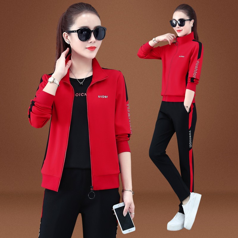 运动服休闲套装时尚女立领大码显廋三件套运动服套装卫衣女跑步女装潮