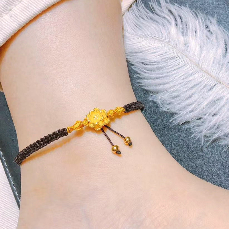 【父亲节礼物】 恋柯 黄金转运珠手链女款脚链999足金编织莲花莲蓬