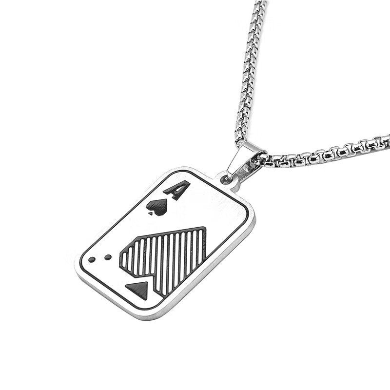 烨誉扑克牌项链男潮嘻哈小众设计颈链男生个性设计感吊坠配饰 黑桃a