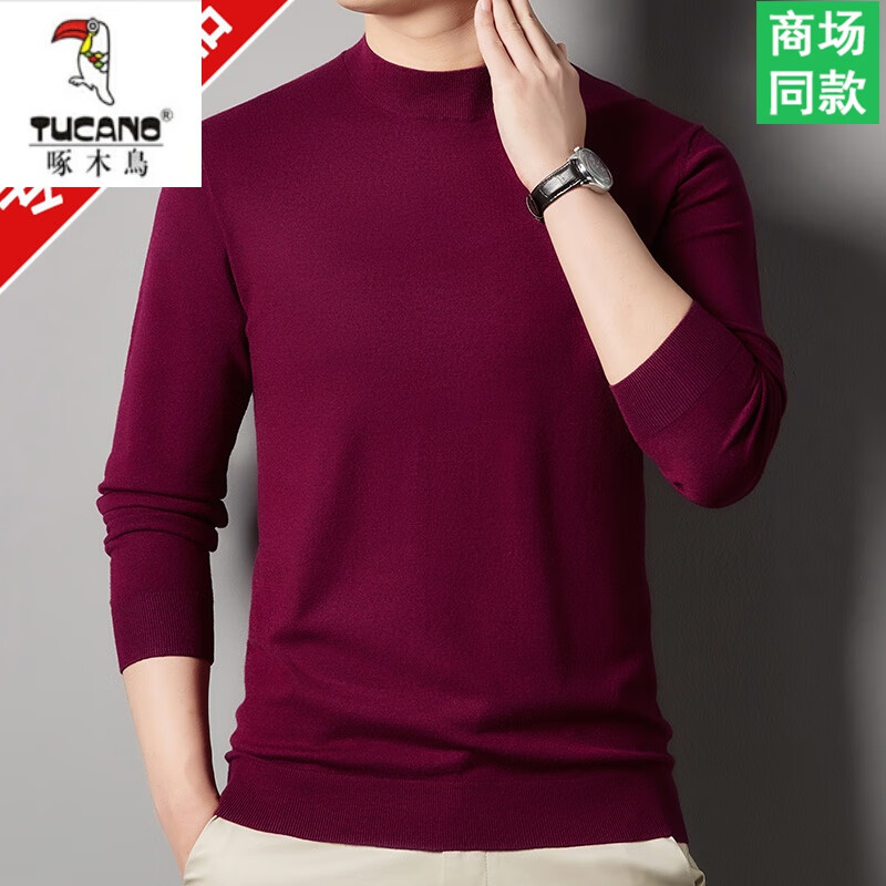 啄木鸟(TUCANO)精纺山羊绒针织衫男秋冬半高领男士毛衣中年长袖T恤春秋款打底衫 9025黑色 半高领 175/XL【合适145155斤】
