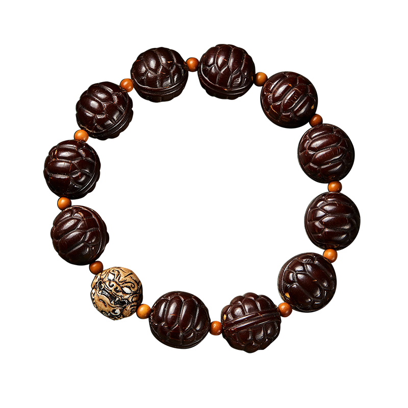 月石緣紫金鼠菩提手串男盤玩原籽佛珠龜甲橄欖核鹿角根付貔貅文玩手把件 紫金鼠菩提龜甲手串