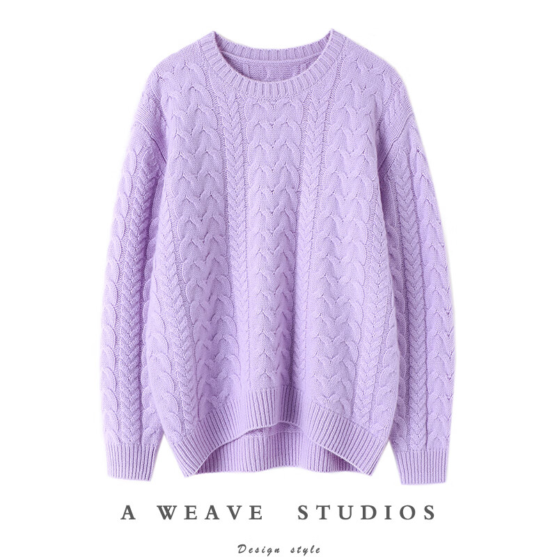 超打破沉闷我爱死了加厚圆领羊绒衫女纯羊绒毛衣冬宽松慵懒风 藕荷色