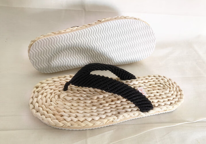 日系复古编织玉米皮鞋凉鞋人字拖男士女士情侣室内居家鞋休闲 胶底 38