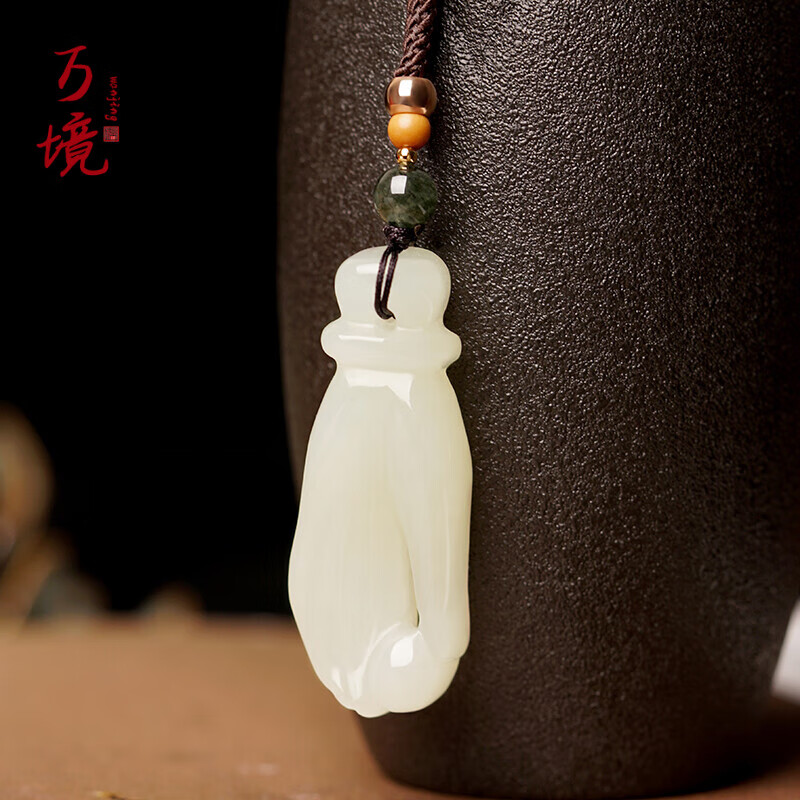 万境 和田玉佛手吊坠女送礼礼品牛虎年本命年生日礼物玉石白玉玉坠子