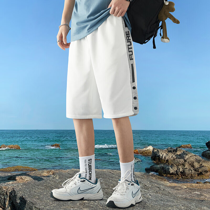 短裤休闲男士夏季宽松篮球裤男运动五分中裤子 白色 M