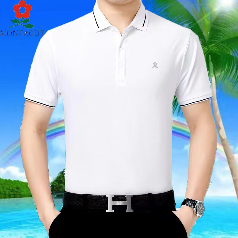梦特娇(montagut)中年男装短袖t恤桑蚕,丝夏季薄款冰, 白色8010 170码