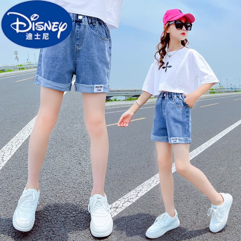 迪士尼(disney)女童牛仔短裤夏装裤子时尚洋气儿童女孩大童韩版夏季薄