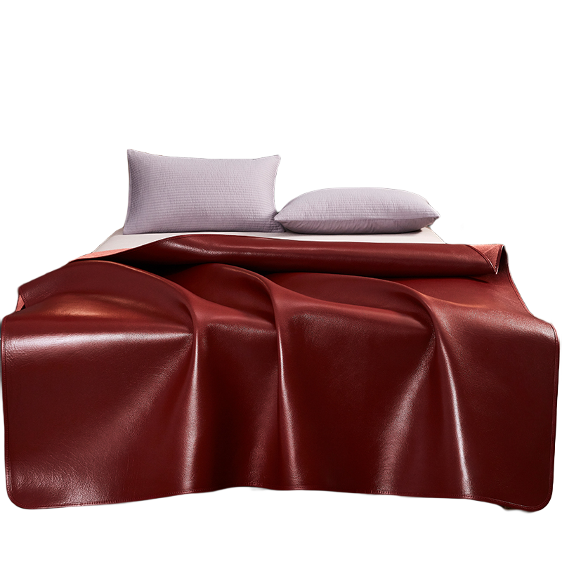 塔山（TASHAN）牛皮席頭層水牛皮涼席夏季純色真皮軟席子A類(lèi)母嬰一擦即凈易清洗 基礎款-紅棕三件套 1.8米床 180cm*200cm