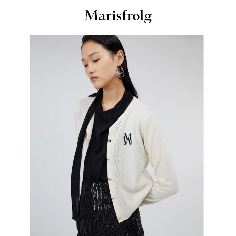 marisfrolg/玛丝菲尔女装21年秋冬新款白色纯羊毛针织衫毛衣 米白色 s