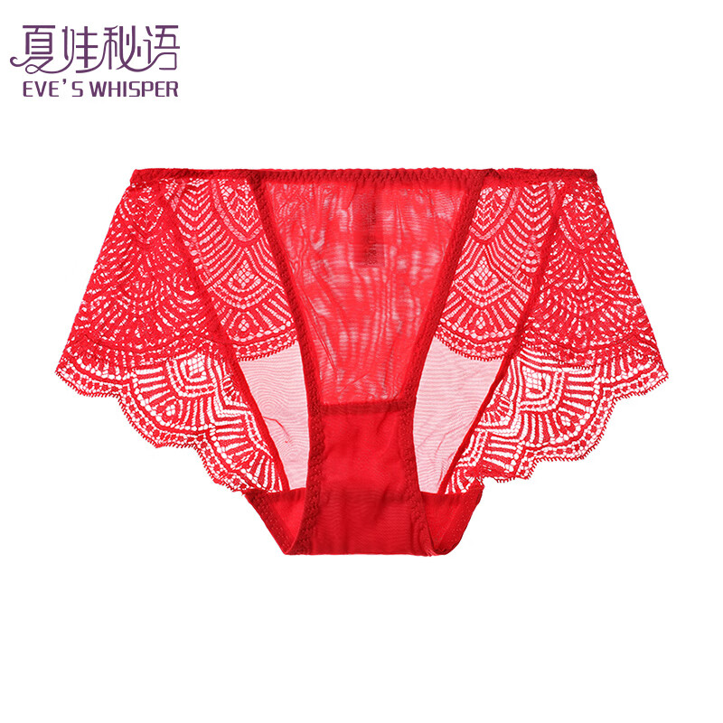 夏娃秘语内裤红色性感蕾丝轻薄透气舒适双层弹力纯棉档包臀女士三角内裤 大红(E052) 1条 L