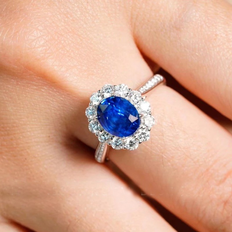 royalpick定制2克拉缅甸蓝宝石戒指项链女戒钻戒无烧钻石18k金送人