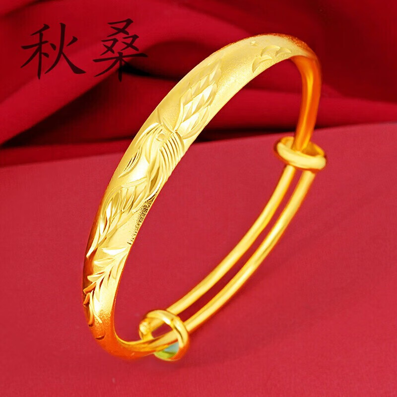 秋桑古法仿金光面莲花手链久不掉色爱心莲花推拉手镯经典镀越南沙金
