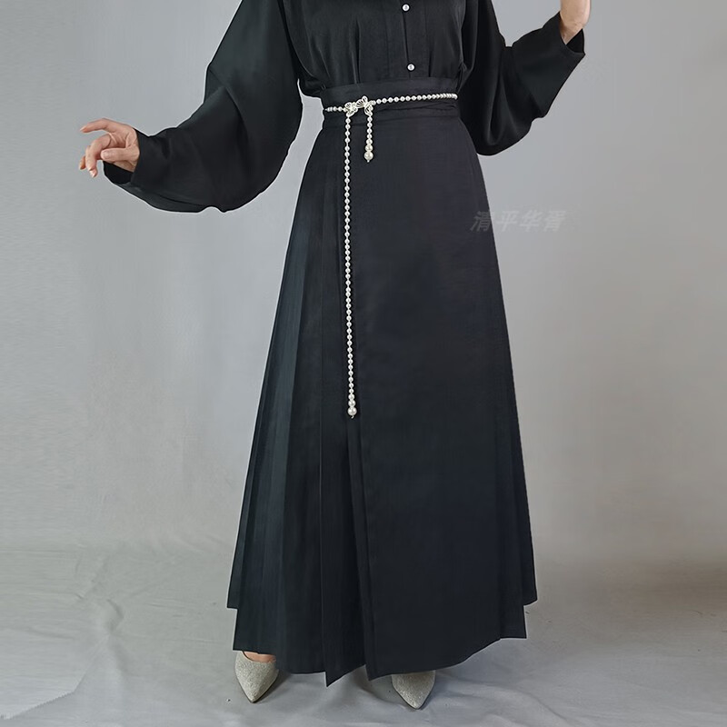 impresswit男士马面裙汉服元素一片式穿孔明制纯色日常通勤梯形褶半身