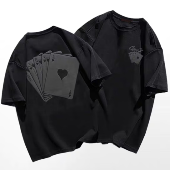 昂榆情侣装夏天短袖t恤黑色搞笑女衣服夏季男印花潮牌正肩黑桃a小众情