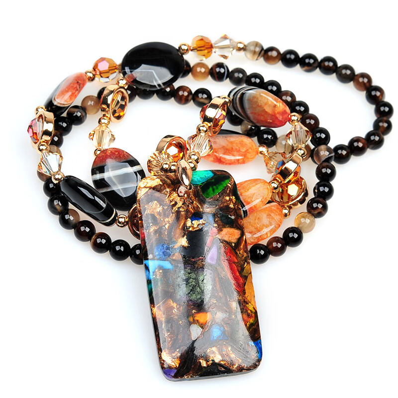 snqp珍藏级毛衣链长款新款七彩玛瑙吊坠挂件水晶百搭简约项链女饰品配