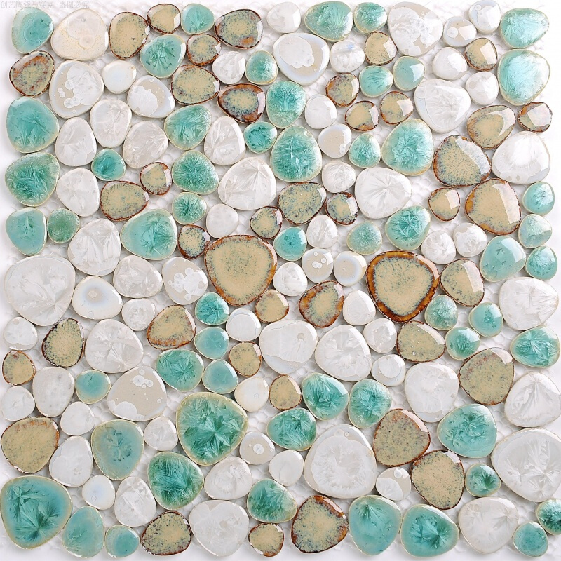 陶瓷鱼池马赛克鹅卵石瓷砖滑耐磨地砖洗手间室外水池泳池温泉池 青绿色AM-18 30x30