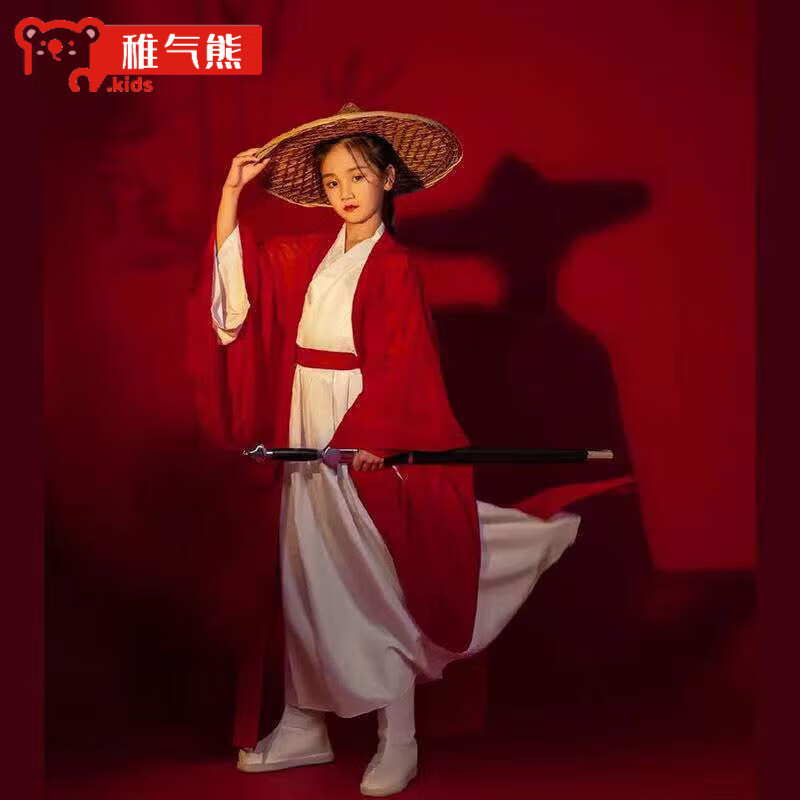稚气熊品牌花木兰儿童演出服六一儿童节的服装女童汉服夏季天古装表演服 红色套装+帽子+靴子+剑+红色发带 160cm尺码建议（90-110斤）使用感如何?