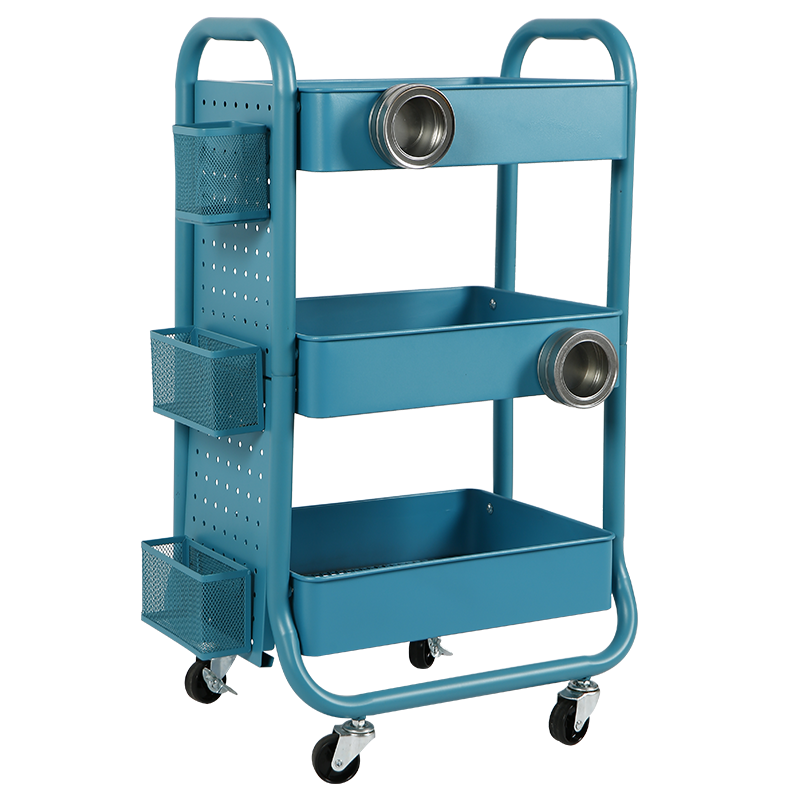 赛途(PSEAT)移动书架厨房置物架电竞桌储物书房客厅可移动小推车三层移动带轮收纳储物架 三层置物架小推车【蓝色】配送挂件