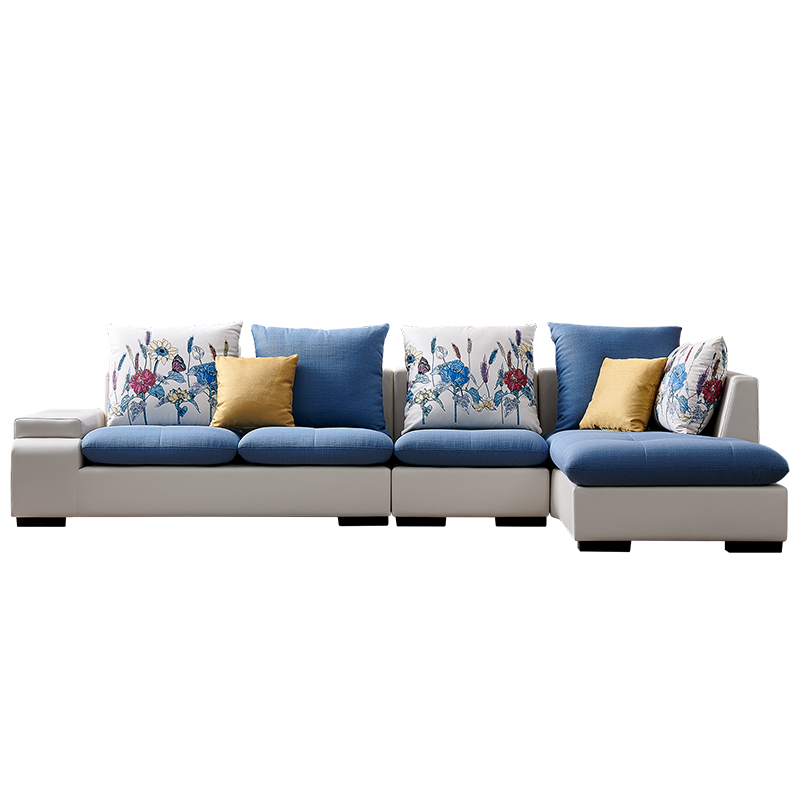 全友家居 沙发现代简约客厅整装贵妃沙发小户型皮布艺沙发102256  蓝色沙发反向(1+3+转)