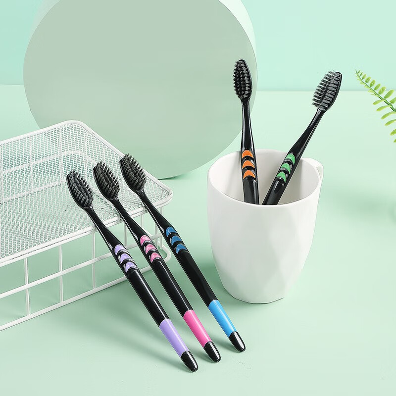 健 清洁竹炭柔顺炭丝软毛牙刷成人家用学生党家庭实惠组合 粉绿紫橘兰 5支 情梳万缕20支装【最实惠】