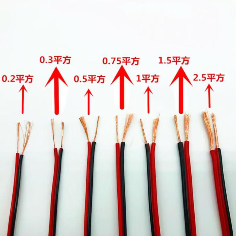 兩芯細軟電線銅線0.30.50.75 1平方線路集線耐高溫雙色紅黑并線平行線電源線音響喇叭線 0.5平方（20米）